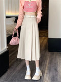 Huidianyin Skirt Solid Color High Waist Elastic A-line Temperament Basic Casual Fashion All-match Office Sweet Preppy Style Skirt