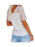 huidianyin Lace Short Sleeve T-shirt for Women Spring Clothes Summer Sexy Solid Tee New Shirt Office Lady Top Casual Elegant 19829