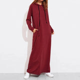 Huidianyin Women Loose Casual Solid Color Hooded Dress Autumn Winter New Long Sleeves Fashion Pockets Streetwear Elegant Lady Maxi Dresses