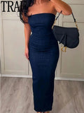 Huidianyin Off Shoulder Denim Dress Woman Blue Corset Long Dress Women Midi Bodycon Dresses For Women 2023 Elegant Party Dresses