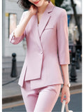 Huidianyin Fashion Women Office Formal Suit Vintage Slim Solid Blazer Jackets Split Trousers 2 Pieces Female Elegant Chic Pantsuit