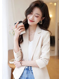 Huidianyin Women Office Lady Streetwear Korean Simple Elegant All-match Solid Long Sleeve Single Breasted Chic Lapel Collar Blazer New