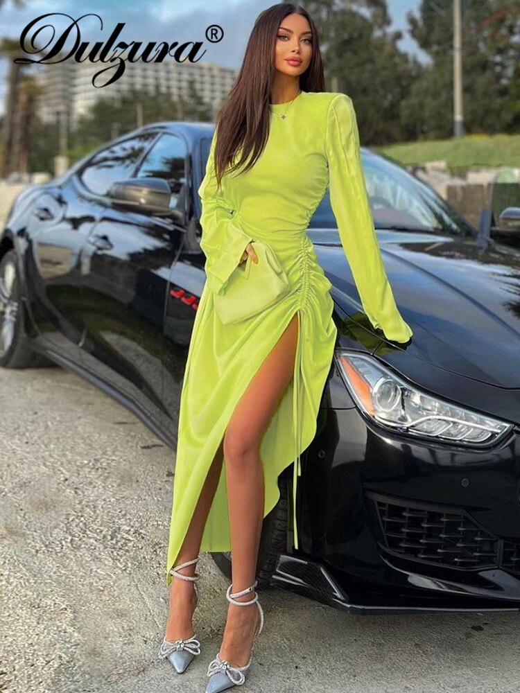 Dulzura Autumn Y2K Clothes Long Sleeve O-Neck Bodycon Maxi Dresses For  Women 2023 Club Party Streetwear Elegant Solid Outfits