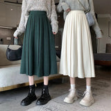 Huidianyin Women Elegant Harajuku High Waist A-line Solid Color Fashion Casual Korean Streetwear Basic All-match Soft Midi Skirts New 2023