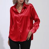 huidianyin Women's Shirt Loose Shirts and Blouses Silk Button Up Shirt Oversized Blouse Women Fashion OL Women Clothing Womens Tops