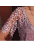 huidianyin Lace Short Sleeve T-shirt for Women Spring Clothes Summer Sexy Solid Tee New Shirt Office Lady Top Casual Elegant 19829