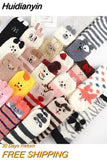 Huidianyin Cartoon Harajuku Rabbit Fox Bear Deer Cute Fluffy Coral Velvet Women Cotton Socks Autumn Winter Thick Warm Home Floor Sock