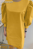 Huidianyin Summer Party Mini Dress 2023 Fashion Women Casual Short Dresses Elegant Loose O-Neck 3/4 Puff Sleeve Solid A Line Vestidos