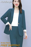 Huidianyin Women Single Botton Work Blazer Suits Slim Loose Casual Pants Blazers Jackets With Trouser Two Pieces Set