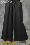 Huidianyin Cotton Pants ZANZEA Women Vintage Wide Leg Trousers Pantalon Casual Elastic Waist Solid Long Loose Palazzo Oversized