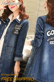 Huidianyin Denim Coats Women Long Sleeve Casual Fashion Turn Down Collar All-match Vintage Chic Jackets Coat Clothing New