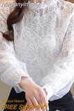 huidianyin Office Lady Vintage Autumn Women White Shirt Women 2023 New Puff Sleeve Blouses Elegant Lace Blouse Women Top Mujer 11196