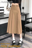 Huidianyin Skirt Solid Color High Waist Elastic A-line Temperament Basic Casual Fashion All-match Office Sweet Preppy Style Skirt