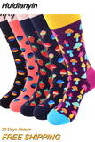 Huidianyin Colorful Cotton Men's Socks Funny Mushroom Strawberry Geometric Calcetines Happy Casual Skate Harajuku Socks