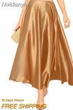 Huidianyin Women High Waist Satin Skirts 2023 Fashion Elegant Party Maxi Skirt Pleated Casual Solid Color A-line Skirt Streetwear