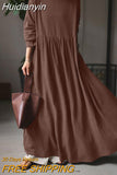 Huidianyin Women Elegant Maxi Long Dress ZANZEA 2023 Autumn Vintage Long Sleeve Solid Sundress Kaftan Femme Robe Vestidos  Baggy