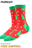 Huidianyin 2023 Christmas Socks Women PEONFLY Funny Santa Claus Christmas Tree Snow Elk Cotton Happy Socks Men Harajuku New Year Sokken