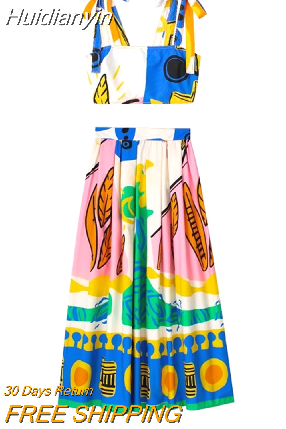 Huidianyin Printed Pleated Midi Skirt Woman High Waist Summer Skirt Sets Stylish Long Skirts For Women Fashion 2023 Beach Skirt