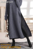 Huidianyin Long Dress VONDA Autumn Loose O Neck Side Split Fashion Pullover Maxi Sweatshirt Dresses Asymmetric Vestidos Femme Robe 925