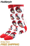 Huidianyin 2023 Christmas Socks Women PEONFLY Funny Santa Claus Christmas Tree Snow Elk Cotton Happy Socks Men Harajuku New Year Sokken