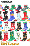 Huidianyin 2023 Christmas Socks Women PEONFLY Funny Santa Claus Christmas Tree Snow Elk Cotton Happy Socks Men Harajuku New Year Sokken