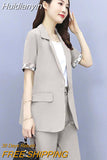 Huidianyin Women Single Botton Work Blazer Suits Slim Loose Casual Pants Blazers Jackets With Trouser Two Pieces Set