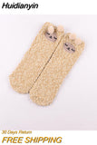 Huidianyin Cartoon Harajuku Rabbit Fox Bear Deer Cute Fluffy Coral Velvet Women Cotton Socks Autumn Winter Thick Warm Home Floor Sock