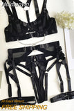 Huidianyin Fine Lingerie Sexy Women's Underwear Crotchless 3-Piece Garter Bra And Panty Set Luxury Erotic Outfit Seamless Intimate