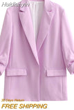 Huidianyin 2023 Purple Blazer Women Office Chic And Elegant Woman Jacket Turn Up Sleeve Women's Spring Jacket New In Outerwears