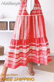 Huidianyin Fashion Bohemian Printed Sundress Women Elastic Waist Holiday Skirts 2023 Maxi Long Vestidos Oversized Casual A-line Robe