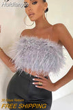 Huidianyin Feather Tube Crop Top Tanks Bodycon Sexy Club Rave Festival Clothing Y2K Tops 2023 Summer Birthday Wholesale Fluffy Top