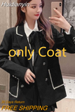 Huidianyin All-match High-waist Pleated Skirt Long Sleeve Lapel Blazer A-Line Elegant Shirt Clothes Preppy Style New