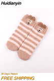 Huidianyin Cartoon Harajuku Rabbit Fox Bear Deer Cute Fluffy Coral Velvet Women Cotton Socks Autumn Winter Thick Warm Home Floor Sock