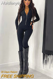 Huidianyin 2023 Autumn Winter Women Solid Long Sleeve Zipper Jumpsuit Skinny Sexy Streetwear Casual Rompers Sportswear