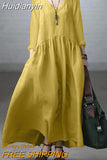 Huidianyin Vintage V Neck Long Sleeve Dress 2023 ZANZEA Elegant Women Casual Solid Stylish Holiday Vestidos Maxi Sundress Robe Femme