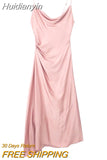 Huidianyin Pink Slip Long Dress Women Backless Satin Dress Woman Asymmetric Evening Party Dresses For Women 2023 Sexy Summer Dresses