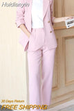 Huidianyin Women's Spring Elegant Blazer Pantsuits Office Vintage Casual Formal Business 2 Piece Set Female Fashion Workwear Trousers Suit