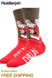 Huidianyin 2023 Christmas Socks Women PEONFLY Funny Santa Claus Christmas Tree Snow Elk Cotton Happy Socks Men Harajuku New Year Sokken