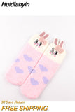 Huidianyin Cartoon Harajuku Rabbit Fox Bear Deer Cute Fluffy Coral Velvet Women Cotton Socks Autumn Winter Thick Warm Home Floor Sock