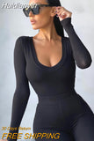 Huidianyin Solid Women Long Sleeve Bodysuit Bodycon Sexy Streetwear 2023 Spring Summer Warm Body Romper Basic