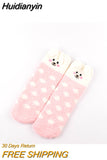 Huidianyin Cartoon Harajuku Rabbit Fox Bear Deer Cute Fluffy Coral Velvet Women Cotton Socks Autumn Winter Thick Warm Home Floor Sock