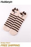 Huidianyin Cartoon Harajuku Rabbit Fox Bear Deer Cute Fluffy Coral Velvet Women Cotton Socks Autumn Winter Thick Warm Home Floor Sock