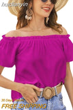 huidianyin Off Shoulder Women Blouse Short Sleeve 2023 New Ruffled Shirt Casual Loose Sweet Tops Solid Color Clothes Blusas 25274