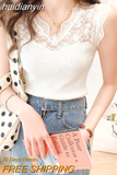 huidianyin Women Camisole Lace Blouse Sweet Hollow Casual Slim Sleeveless T-shirt V Neck Knitted Cotton Bottoming Shirt Korean Top 19411