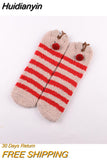 Huidianyin Cartoon Harajuku Rabbit Fox Bear Deer Cute Fluffy Coral Velvet Women Cotton Socks Autumn Winter Thick Warm Home Floor Sock