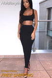 Huidianyin neon ribbed knitted women two piece matching co ord set crop top midi skirt sexy festival party 2023 summer clothing