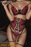 Huidianyin Sensual Lingerie Sexy Embroidery Bandage Breves Sets Garters Briefs Luxury 3-Piece Whuta Hot Erotic Delicate Underwear