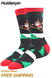 Huidianyin 2023 Christmas Socks Women PEONFLY Funny Santa Claus Christmas Tree Snow Elk Cotton Happy Socks Men Harajuku New Year Sokken