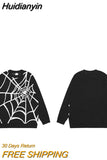 Huidianyin NEW Streetwear Spider Web Sweater Knitted Sweater Hip Hop Pullover Cotton Unisex Harajuku Sweater Soft Y2K Clothing Black