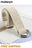 Huidianyin Solid Cotton Canvas All-match Waist Straps Women Canvas Belt D Shaped Double Ring Buckle Waistband Fashion